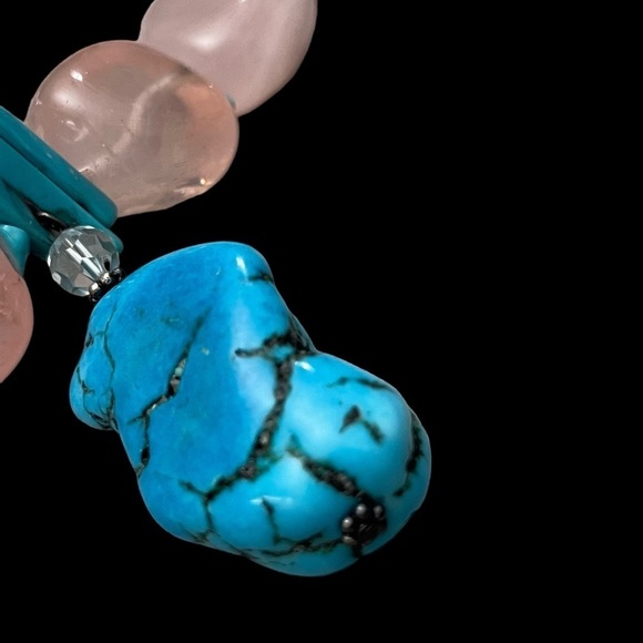 Sterling Silver Rose Quartz and Arizona Turquoise on a 8.5" ( 22cm) strand. - Picture 10 of 13